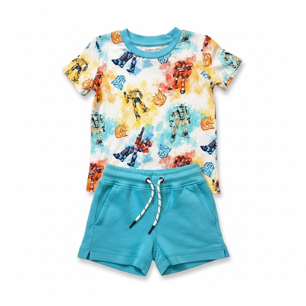 Little Snuggles Kids Robot Watercolor Bamboo T-Shirt and Shorts Set 18-24M Blue